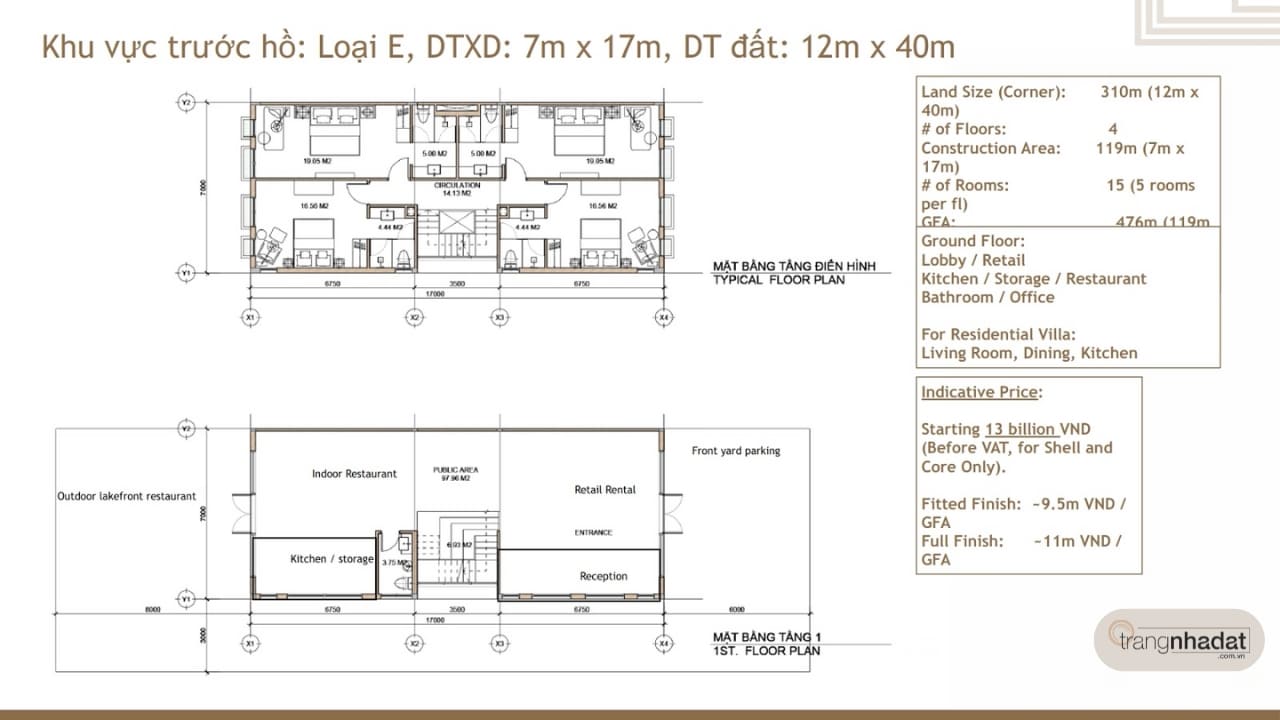 Bản vẽ căn Shoptel 20 phòng ngủ - 665 m2 tại dự án Melia Hồ Tràm