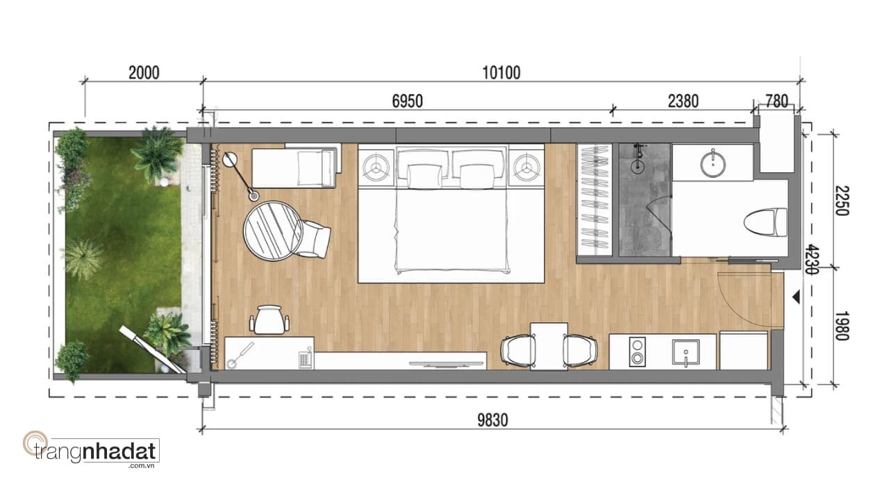 Căn hộ Sân vườn garden home 1PN tại Vega Alaric