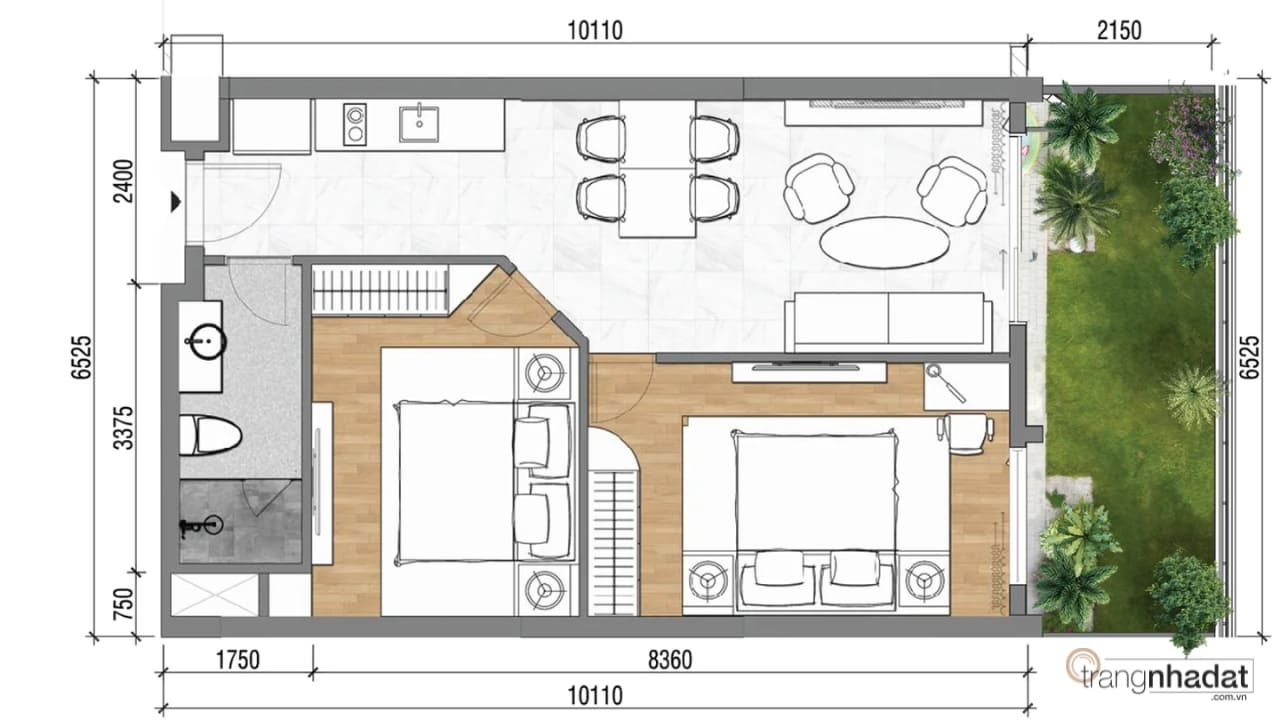 Căn hộ Sân vườn garden home 2PN tại Vega Alaric